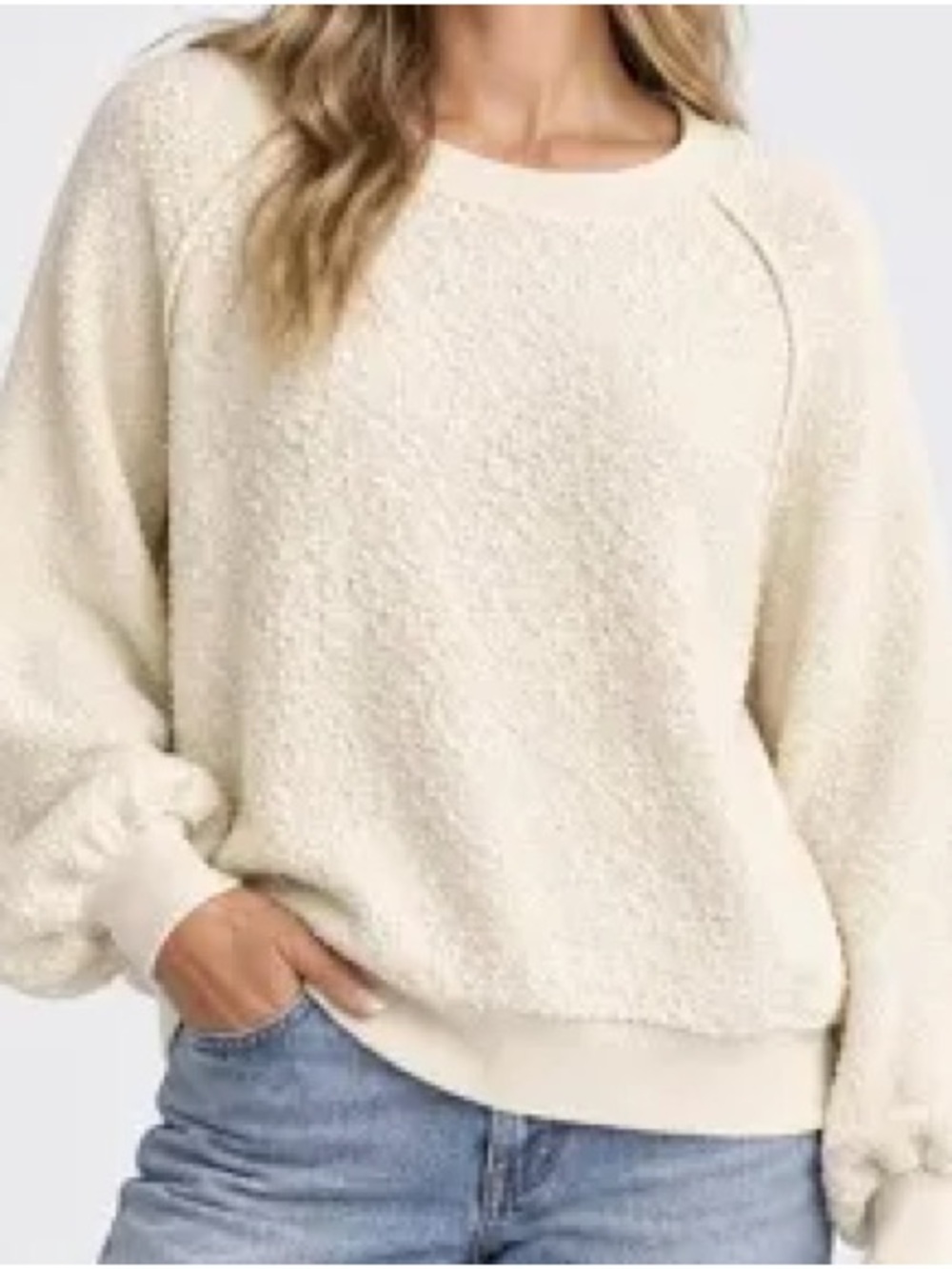 Free People Found my Friend Cream Boucle Sweater Large
